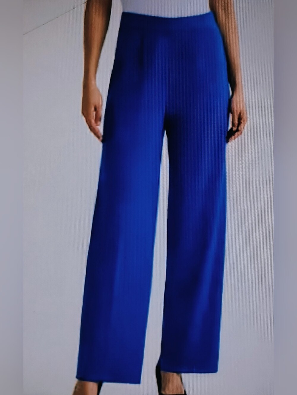 St. John Evening Wide Leg Midrise Cobalt Royal Blue Wool Knit Pants Sz 12